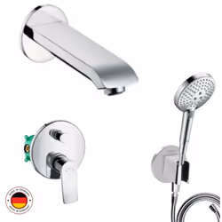 Retrouvez votre ensemble de robinetterie encastrée pour baignoire Hansgrohe . Ses finitions chromées sont tendances et rendro ...