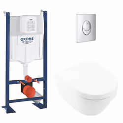 Lot WC suspendu VILLEROY ET BOCH Architectura avec abattant bâti support GROHE Rapid SL project et plaque chromée Start