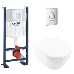 Lot WC suspendu VILLEROY ET BOCH Architectura avec abattant bâti support GROHE Rapid SL project et plaque chromée Start
