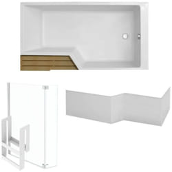 Pack baignoire bain douche antidérapante 180 x 90 JACOB DELAFON Neo blanc mat - v.droite + pare bain chromé + tablier