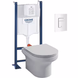 Pack WC suspendu sans bride + abattant + Bâti support + Even Plaque de commande WC carré blanc