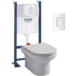 Pack WC suspendu sans bride + abattant + Bâti support + Even Plaque de commande WC carré blanc