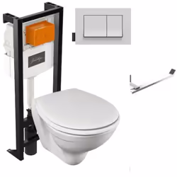 Votre lot comprend : Les WC sans bride Patio Le bâti-support Jacob Delafon La plaque de déclenchement Un abattant Avec porte- ...
