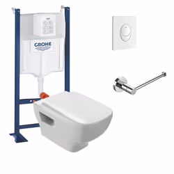 Pack WC suspendu sans bride Struktura + Bati-support + plaque Start blanc + porte-rouleau rond