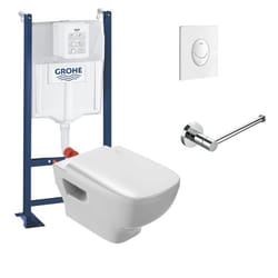 Pack WC suspendu sans bride Struktura + Bati-support + plaque Start blanc + porte-rouleau rond
