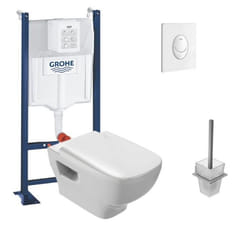 Pack WC suspendu sans bride Struktura + Bati-support + plaque Start blanc + porte-balai carré