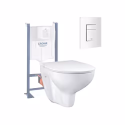 Pack WC sans bride Bau Ceramic Slim avec abattant + Bati support Solido + Plaque de commande carré blanc