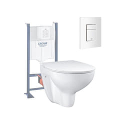 Pack WC sans bride Bau Ceramic Slim avec abattant + Bati support Solido + Plaque de commande carré blanc