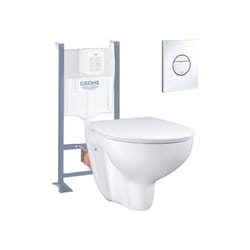 Grohe - Pack wc sans bride Bau Ceramic Set de toilette Slim avec abattant + Bâti support Rapid sl + Plaque de commande wc rond blanc alpin