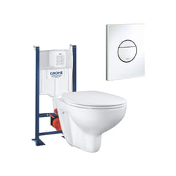 Grohe - Pack wc suspendu sans bride Bau ceramic + Bâti support + abattant + plaque ronde blanc alpin