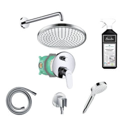 Colonne de douche encastrée Hansgrohe Crometta s avec mitigeur mécanique Logis chromé + nettoyant Briochin
