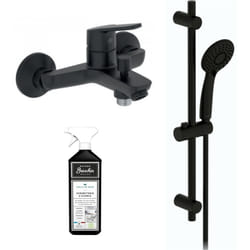 Jacob Delafon - Ensemble bain douche avec mitigeur mécanique mural Aimé noir + nettoyant