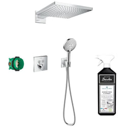 Colonne de douche encastrée thermostatique Hansgrohe ShowerSelect Square chromé + nettoyant Briochin