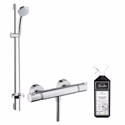 Votre ensemble de douche est composé de : Douchette à main 4 jets, Mitigeur thermostatique, Barre de douche, Curseur, Porte-s ...
