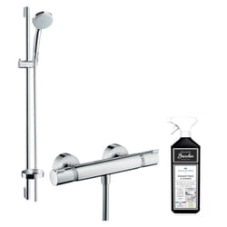 Mitigeur douche thermostatique Hansgrohe Ecostat Comfort + pommeau de douche Crometta + barre de douche 90cm + nettoyant