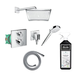 Pack de douche encastré thermostatique Hansgrohe Ecostat Square chromé + nettoyant Briochin
