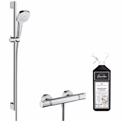 Cette robinetterie de douche comprend : Mitigeur thermostatique Hansgrohe Comfort Douchette à main 3 jets Croma Select E La b ...