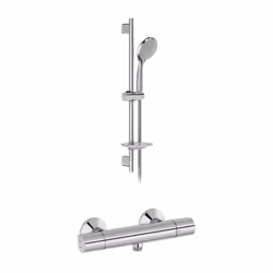 Ce lot se compose de 1 mitigeur thermostatique Simone Chrome 1 barre de douche de 70,9 cm 1 pommeau de douche 1 flexible de d ...