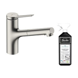 Robinet de cuisine avec douchette Hansgrohe Zesis M33 150 2 jets aspect acier inox + nettoyant Briochin