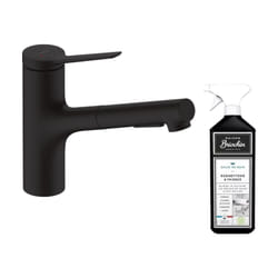Robinet de cuisine avec douchette Hansgrohe Zesis M33 150 2 jets noir mat + nettoyant Briochin