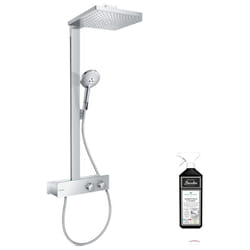 Colonne de douche thermostatique Hansgrohe Raindance e 300 EcoSmart avec mitigeur 35 cm chromée + nettoyant Briochin