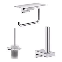 Porte-brosse WC Addstoris + Porte-papier WC avec tablette chromé Hansgrohe AddStoris + Réserve porte-papier chromé