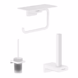 Porte-brosse WC Addstoris + Porte-papier WC avec tablette blanc mat Hansgrohe AddStoris + Réserve porte-papier blanc mat