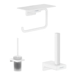 Porte-brosse WC Addstoris + Porte-papier WC avec tablette blanc mat Hansgrohe AddStoris + Réserve porte-papier blanc mat