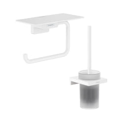 Porte-brosse wc Hansgrohe Addstoris + Porte-papier wc avec tablette blanc mat