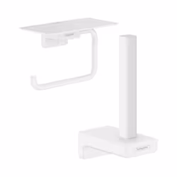 Porte-papier WC avec tablette blanc mat Hansgrohe AddStoris + Réserve porte-papier blanc mat