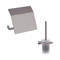 Porte-brosse WC Addstoris + Porte-papier WC avec couvercle noir chromé brossé
