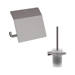 Porte-brosse WC Addstoris + Porte-papier WC avec couvercle noir chromé brossé