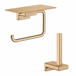 Porte-papier WC avec tablette bronze brossé Hansgrohe AddStoris + Réserve porte-papier bronze brossé