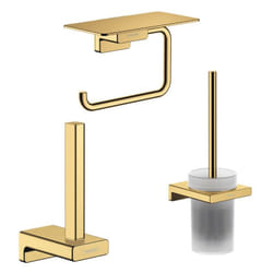 Porte-brosse wc Hansgrohe Addstoris + Porte-papier wc avec tablette + Réserve porte-papier aspect doré poli