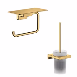 Porte-brosse WC Addstoris + Porte-papier WC avec tablette aspect doré poli