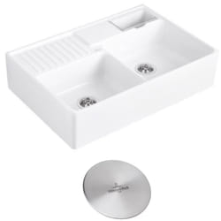 Villeroy&boch - Evier timbre d'office villeroy et boch Tradition 2 bacs 89,5 x 63 céramique vidage auto blanc + Cache bonde acier massif