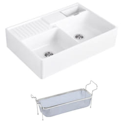 Villeroy&boch - Evier timbre d'office villeroy et boch Tradition 2 bacs 89,5 x 63 céramique vidage manuel blanc + Panier vaiselle