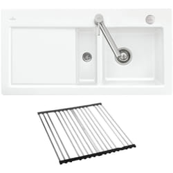 Evier 1 bac et demi villeroy et boch Subway Pure 60 100 x 51 égouttoir à gauche céramique sans vidage blanc + Egouttoir déroulable