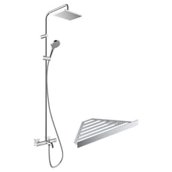 Colonne bain douche thermostatique Hansgrohe Vernis Shape 230 chromé + tablette AddStoris