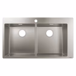Les avantages de l'Evier à encastrer 2 bacs HANSGROHE S71 avec vidage manuel inox : Un grand bac Design et technologique Simp ...