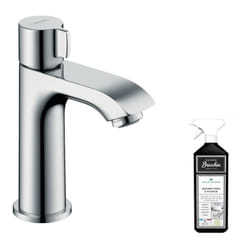Mitigeur lave-mains Hansgrohe Metris 100 sans tirette ni vidage chrome + nettoyant Briochin