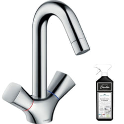 Mélangeur lavabo Hansgrohe avec tirette et vidage chrome + nettoyant Briochin
