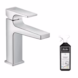 Mitigeur de lavabo design, pour plus de confort au lavabo. Le mitigeur Metropol 110 CoolStart à poignée étrier et système san ...