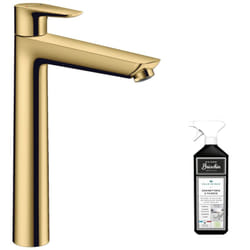 Mitigeur lavabo Hansgrohe 240 avec tirette et vidage aspect doré poli + nettoyant Briochin