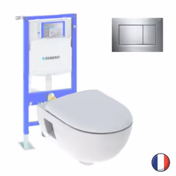 Pack WC suspendu - GEBERIT - Renova - Sans bride - Cuvette carénée - Bâti support Sigma30 blanc chromé brillant