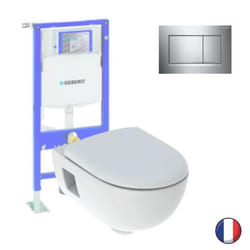 Pack WC suspendu - GEBERIT - Renova - Sans bride - Cuvette carénée - Bâti support Sigma30 blanc chromé brillant