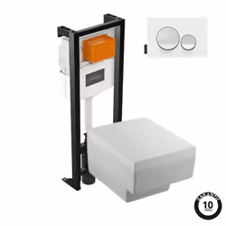 Pack WC suspendu Terrace+ bâti-support + plaque Blanc brillant/Blanc mat