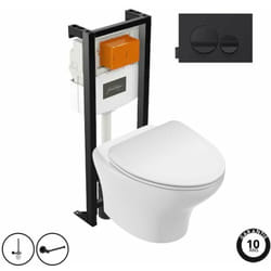 Jacob Delafon - Pack wc suspendu sans bride Nouvelle vague+ bâti-support + plaque Noir brillant/Noir mat + accessoires