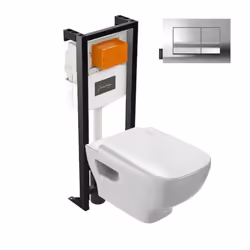 Pack WC suspendu sans bride Struktura+ bâti-support + plaque Chrome