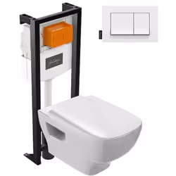 Pack WC suspendu sans bride Struktura+ bâti-support + plaque Blanc brillant